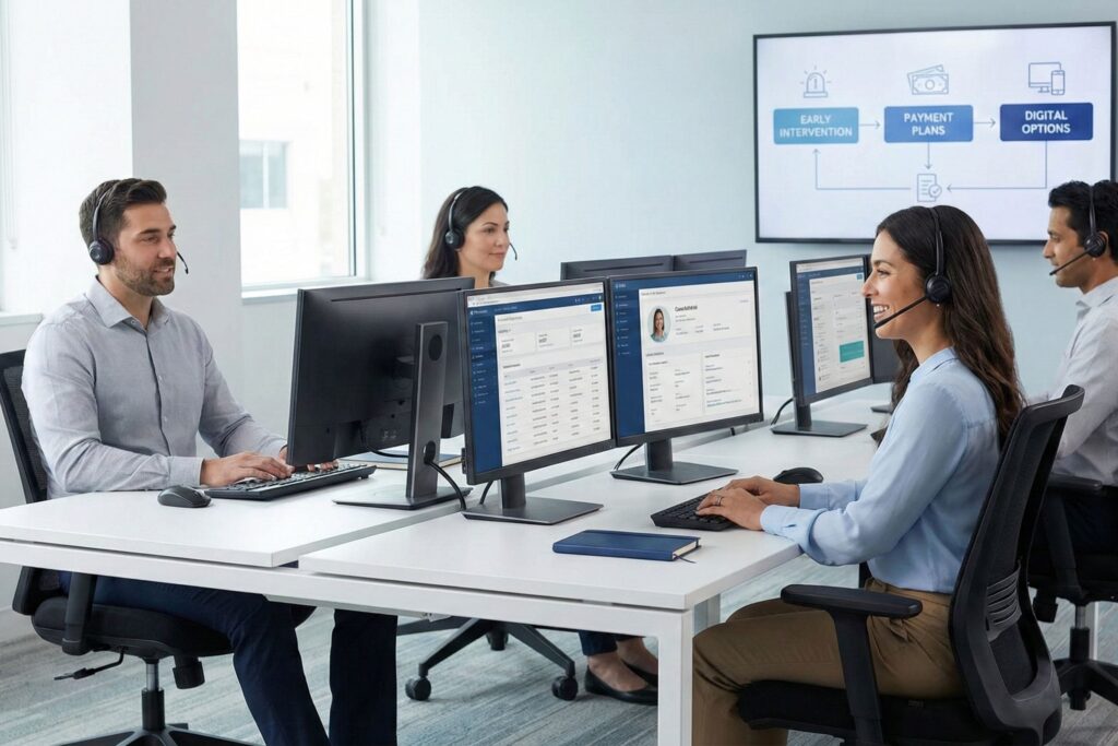 Professional iRapidO RCC Collections team providing proactive remote support for debt recovery.